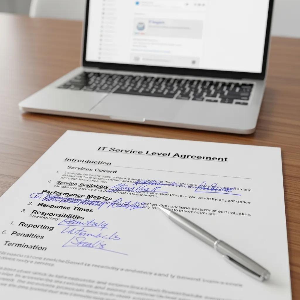Close-up of an IT Service Level Agreement template emphasizing clarity and structure