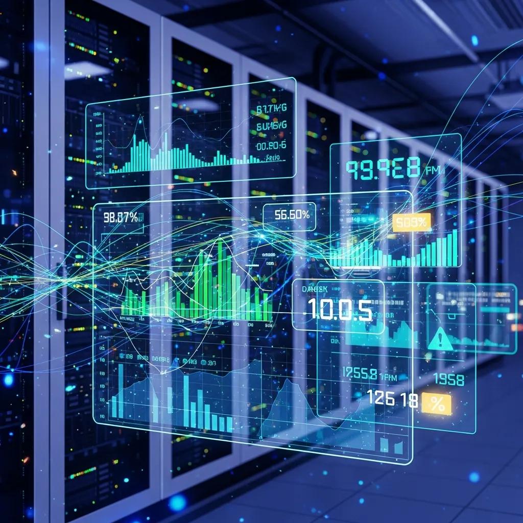 Cloud server environment with performance monitoring tools and metrics