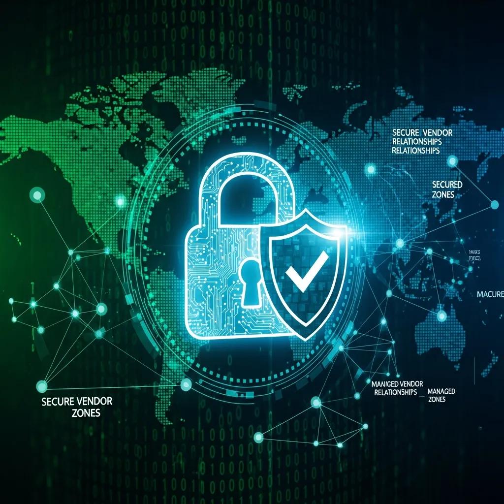 Cybersecurity representation with a digital lock and shield symbol emphasizing IT risk management
