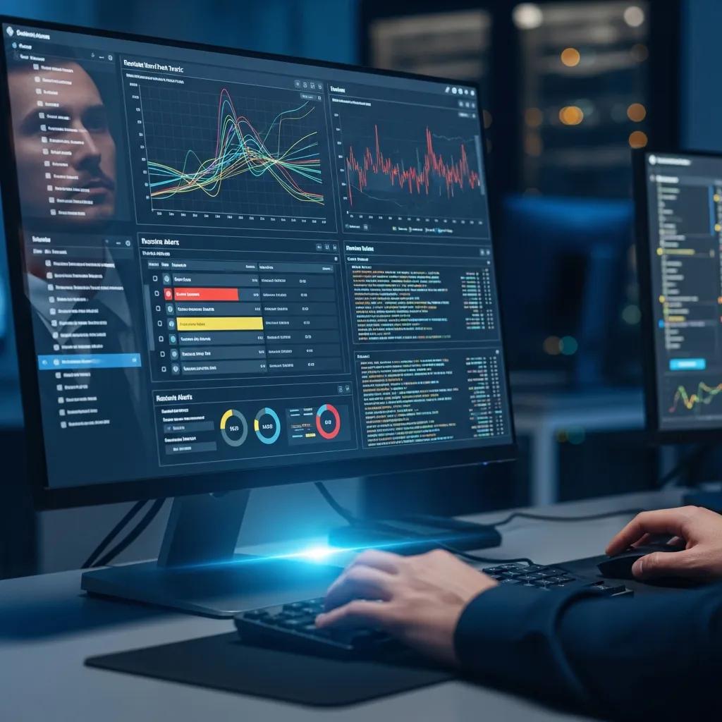 Proactive monitoring in cybersecurity with security alerts on a computer screen