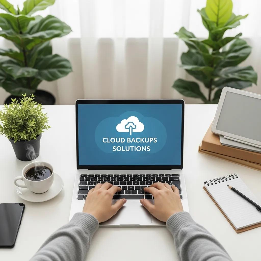 Remote worker accessing cloud backup solutions in a cozy home office